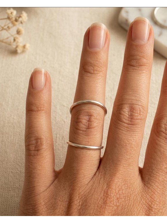 Adjustable Silver Ring Boho Statement Jewelry, Minimalist Open Band Fashion Ring for Everyday Style