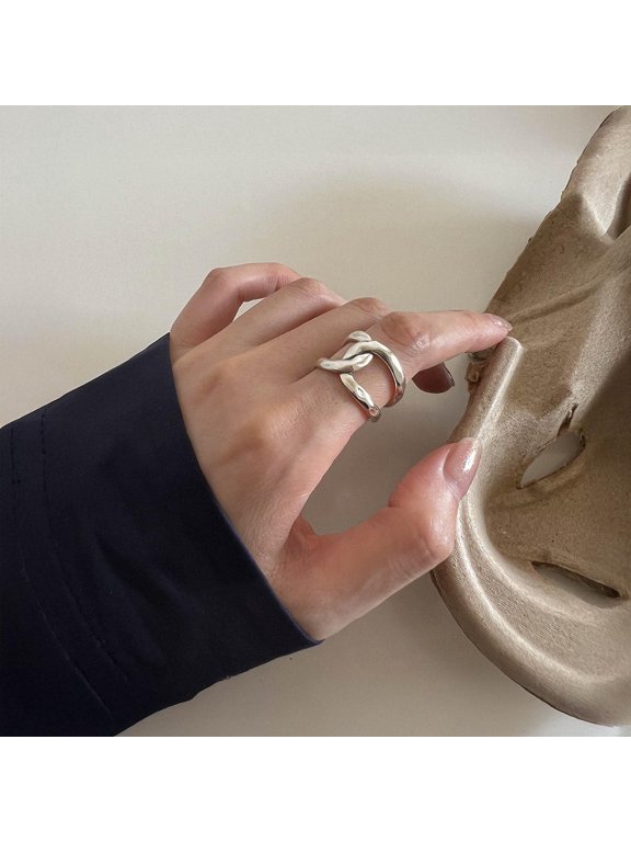 Adjustable Silver Ring, Chunky Geometric Open Band, Modern Minimalist Statement Jewelry For Women Everyday Wear