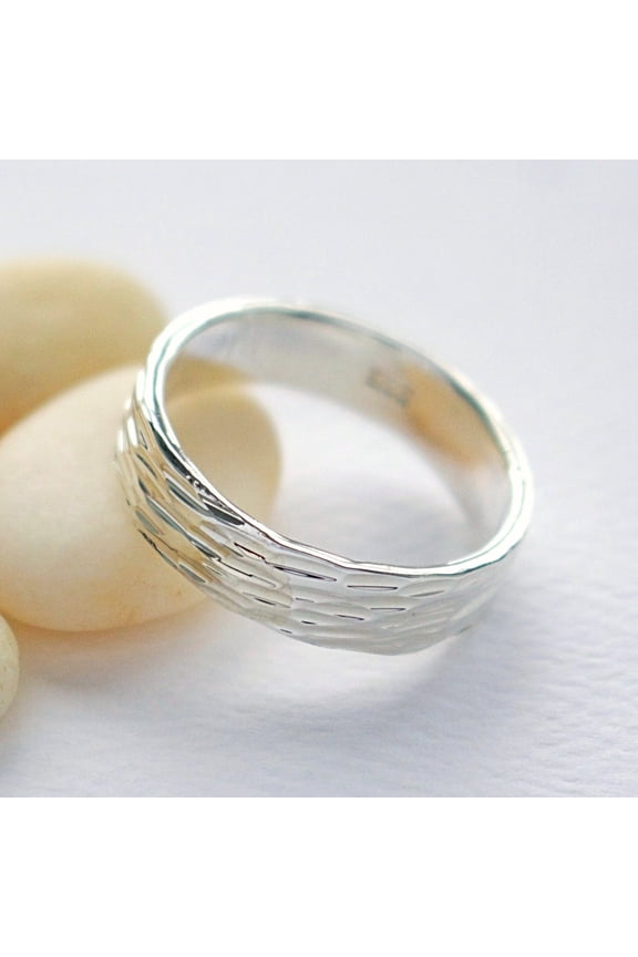 - Hammered Ring for Women, 5mm Textured Band, High-Polish 925 Silver Finger Ring, Modern Minimalist Statement Jewelry, Solid Silver
