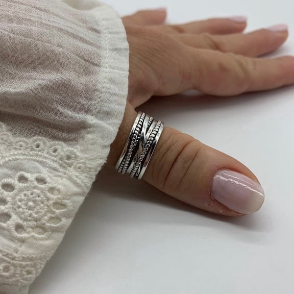 LD DESIGNS Adjustable Silver Spiral Ring, Open Wrap Band With Smooth ...