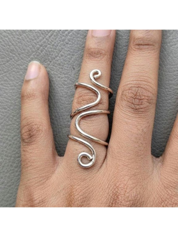 Adjustable Silver Wrap Ring, Minimalist Silver Open Spiral Band Jewelry For Women, Modern Everyday Statement Accessory