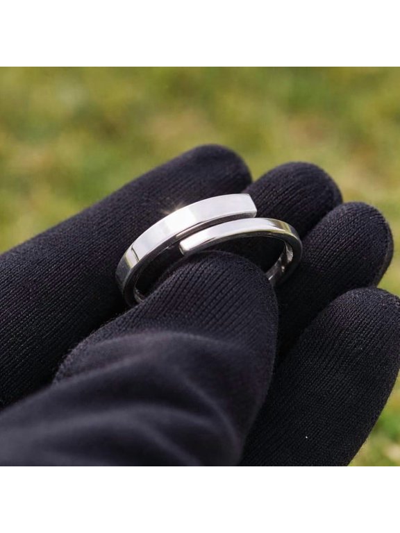 Adjustable Silver Wrap Ring, Open Minimalist Bar Band for Everyday Wear