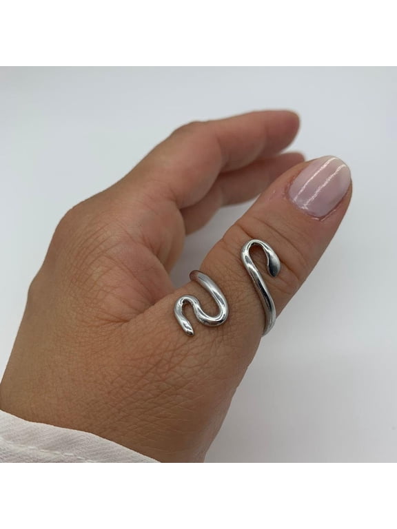 Adjustable Snake Ring, Boho Silver Ring With Sculpted Scale Texture, Chunky Open Wrap Band For Women Everyday Wear