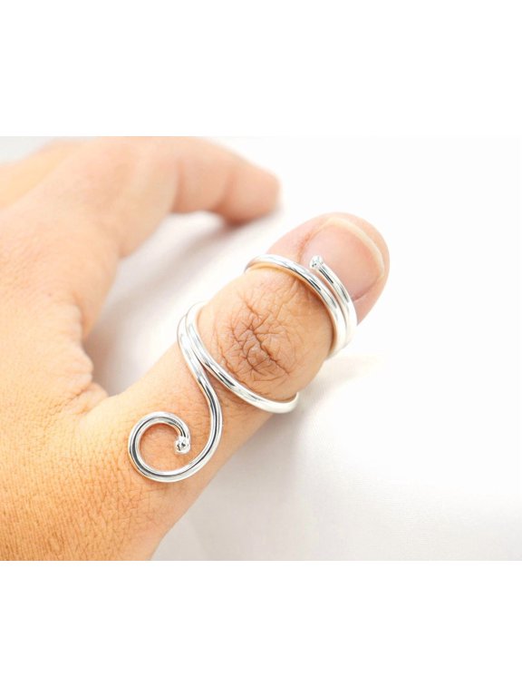 Adjustable Swan Ring, Silver Artisan Open Band Swirl Motif Statement Jewelry For Women Everyday Wear