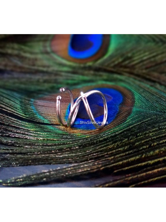 Adjustable Wire Wrap Ring Silver Open Band Minimal Spiral Stackable Boho Handmade Everyday Jewelry