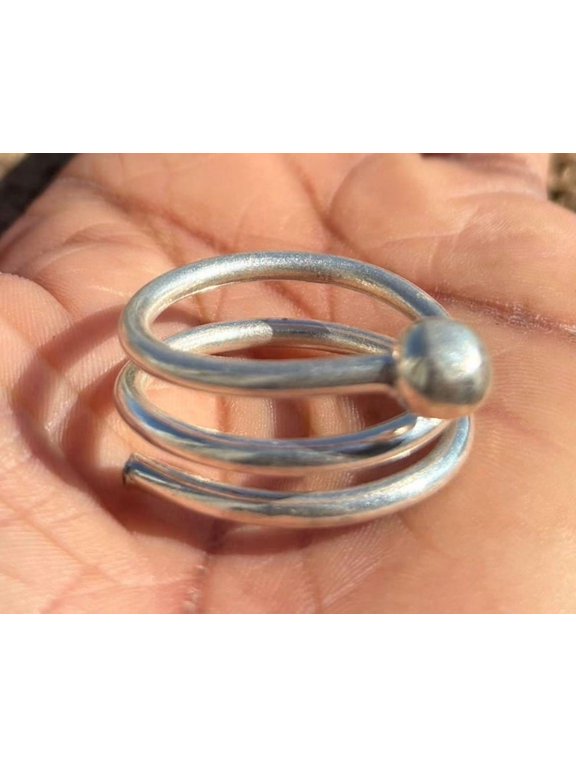 Adjustable Silver Ring With Open Band And Smooth Ball Accent, Dainty Stackable Style For Women Everyday Wear