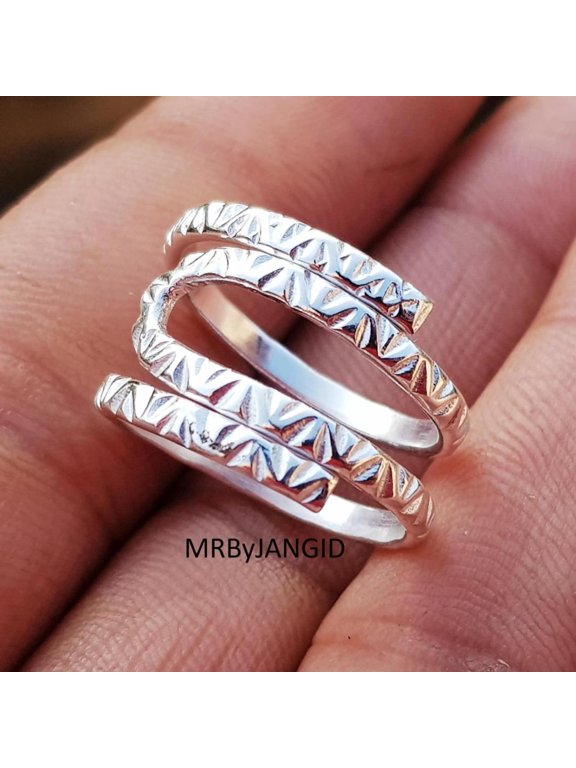 Anillo Ajustable Cuello Cisne Silver Reciclado Hecho A Mano, Estilo Boho Texturizado Para Uso Diario