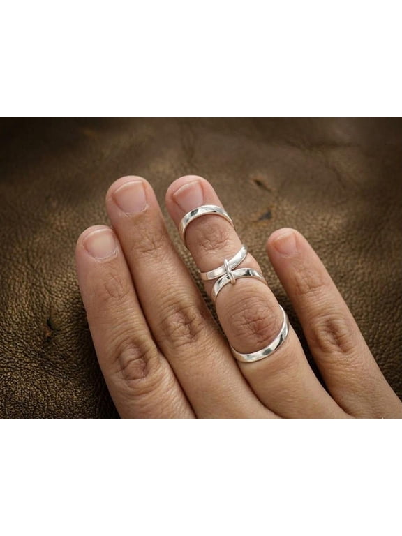 Art Deco Silver Ring, Open Spiral Adjustable Full Finger Wrap Band, Geometric Vintage Style Accessory