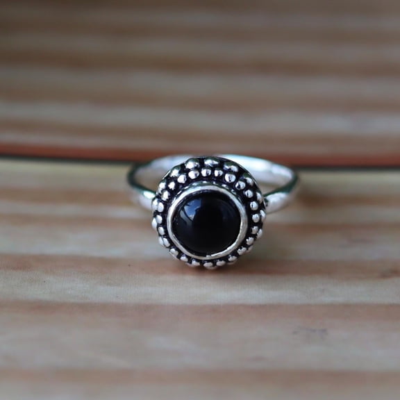 LD DESIGNS - Black Onyx Ring Faceted Oval Gemstone | Vintage Bezel | 925 Sterling Silver Statement Jewelry