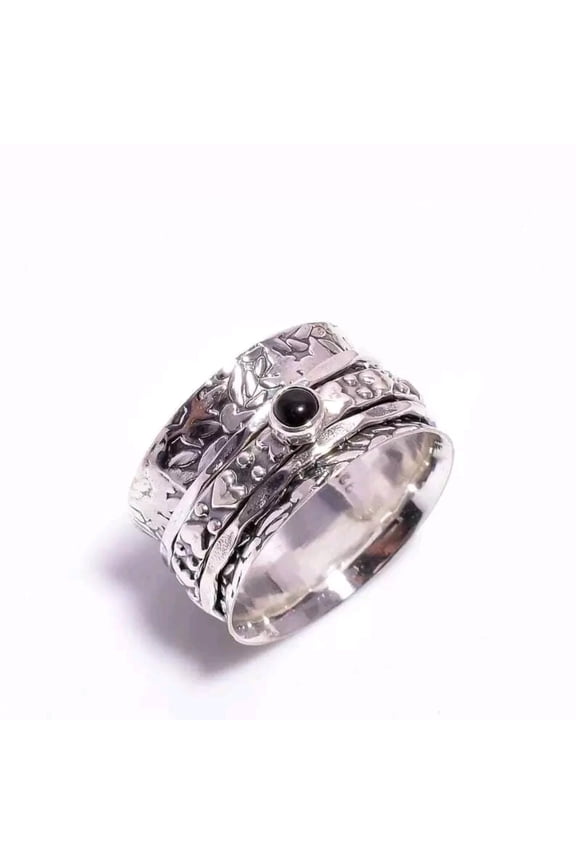 - Black Onyx Ring - Meditation Spinner Band in Sterling Silver | Grounding Stone Jewelry for Anxiety Relief