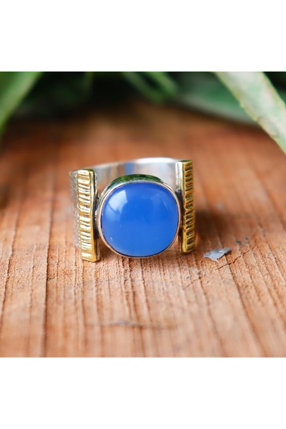 - Blue Chalcedony Ring Elegant Oval Gemstone Split Band Sterling Silver Healing Crystal Jewelry Gift For Her