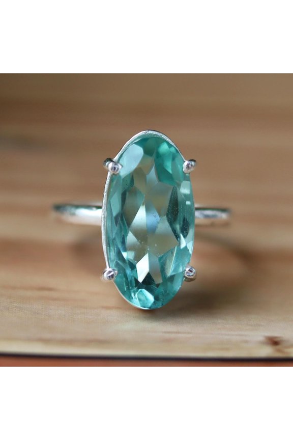 - Blue Topaz Ring Handmade 925 Sterling Silver Cocktail Ring with Oval Cut Gemstone for Mental Clarity & Stress Relief