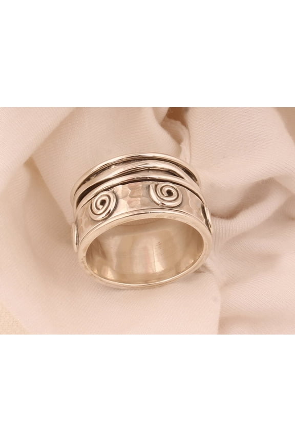 Boho Designer Fidget Sterling Silver with 925 Stamped Purity Anxiety Ring for Men Women, Handmade Spiral Spinner Band Ring for Mother’s Day