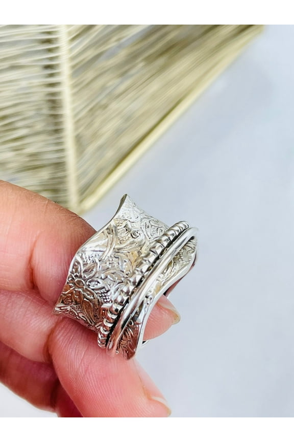 Boho Silver 925 Spinner Ring for Women – Handmade Sterling Silver Fidget Ring, Anxiety Relief Meditation Band, Thumb Ring, Unique Gift for Her