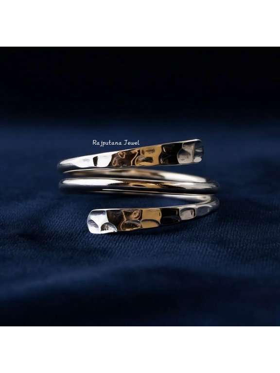 Boho Silver Thumb Ring Open Crossover Hammered Coil Band Statement Jewelry For Women Everyday Stackable Style