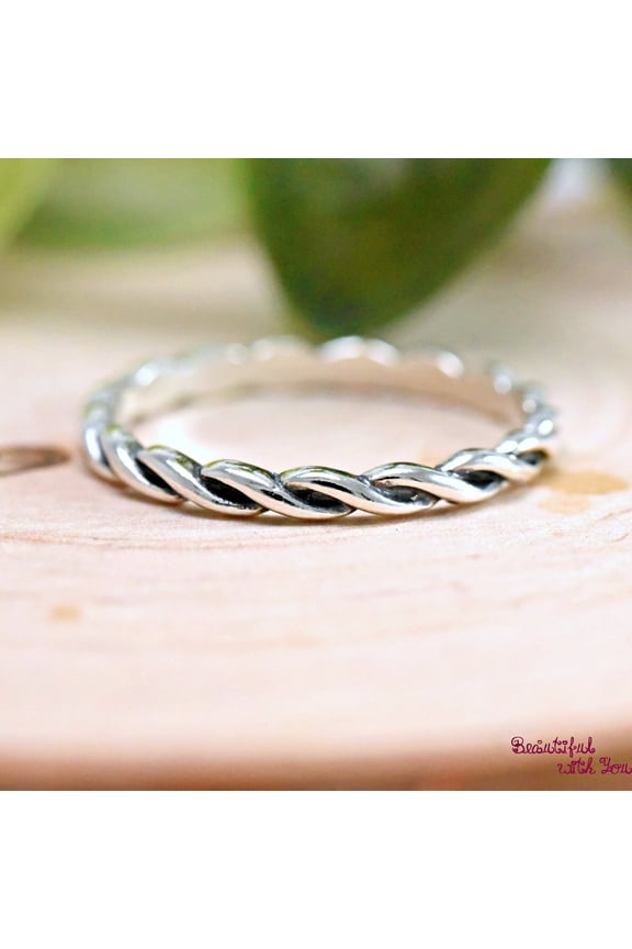 Braided Knot Celtic Silver Ring, Twisted Rope Stacking Thumb Ring, Simple Plain Minimalist Sterling Silver Rope Ring, Womens Ring
