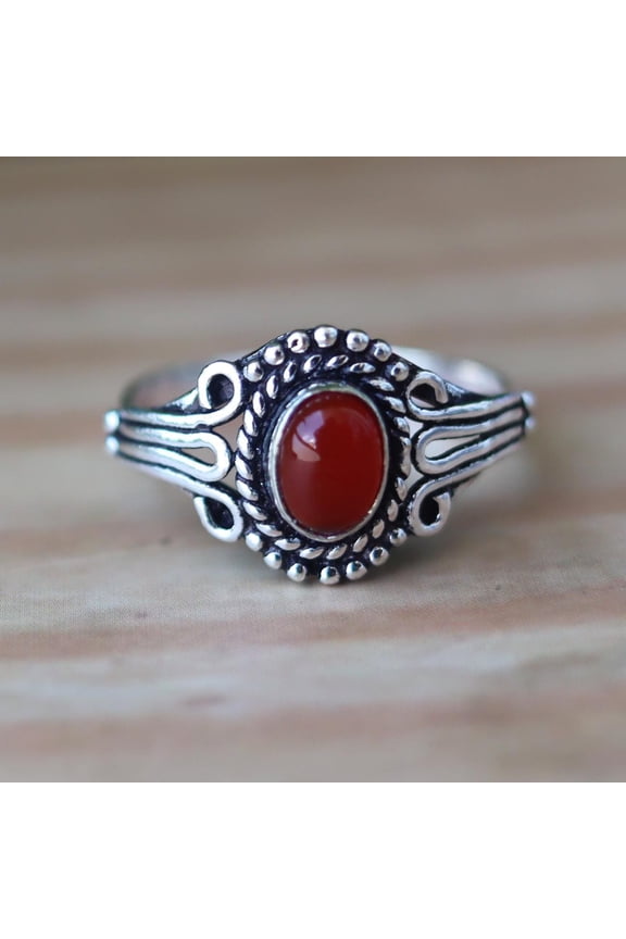 - Carnelian Statement Ring Handmade Oval Orange Gemstone Boho Silver Band 925 Sterling Jewelry
