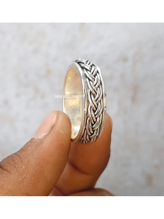 Celtic Spinner Ring, Handmade Silver Ring with Celtic Knot Spinner Band, Textured Fidget Style Jewelry for Women Daily Wear
