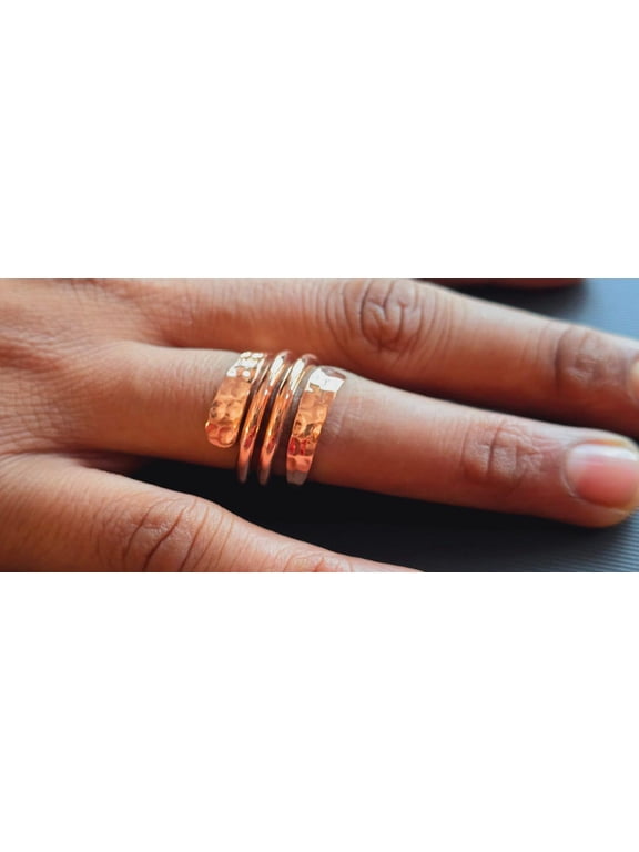 Copper Adjustable Ring, Handmade Solid Double Band Hammered Finish