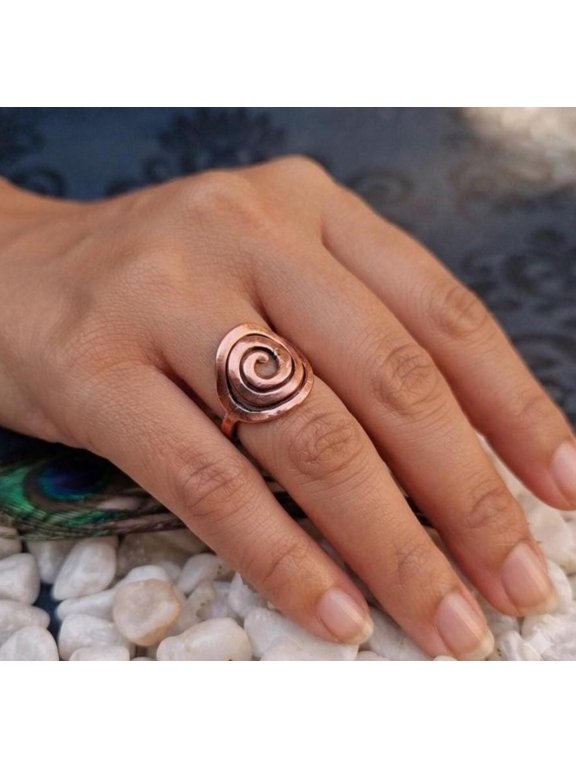 Copper Spiral Ring, Hammered Adjustable Recycled Band, Minimalist Boho Jewelry for Everyday Gifting