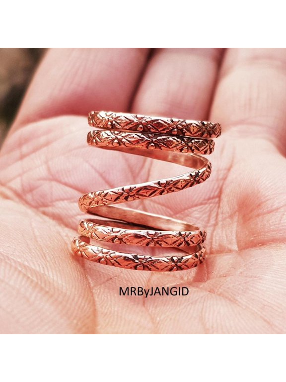 Copper Swan Neck Adjustable Ring, Recycled Handmade Boho Open Band Statement Jewelry, Textured Design