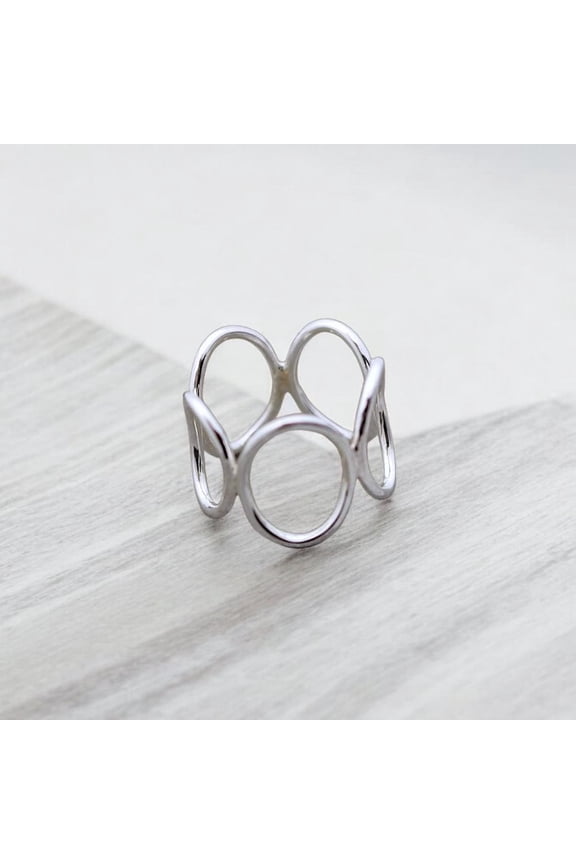 Elegant 925 Sterling Silver Open Circle Bubble Ring – Handcrafted Minimalist Geometric Jewelry for Women – Modern Adjustable Fashion Ring – Unique Gift for Her
