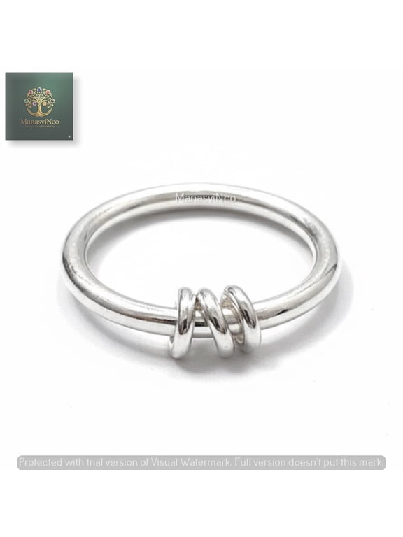 Elegant Silver Fidget Ring With Three Loop Spinner Band For Adults
