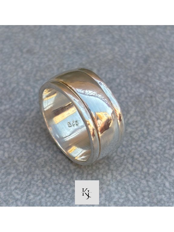 Elegant Silver Spinner Ring With Plain Wide Domed Band, Minimalist Everyday Statement Jewelry For Adults