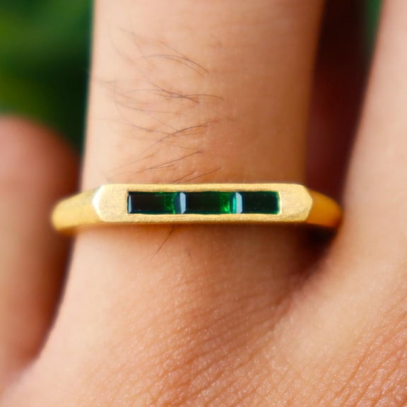 LD DESIGNS - Emerald Gemstone Ring - Gold Plated Sterling Silver Band | Boho Style Healing Crystal Jewelry Gift For Her