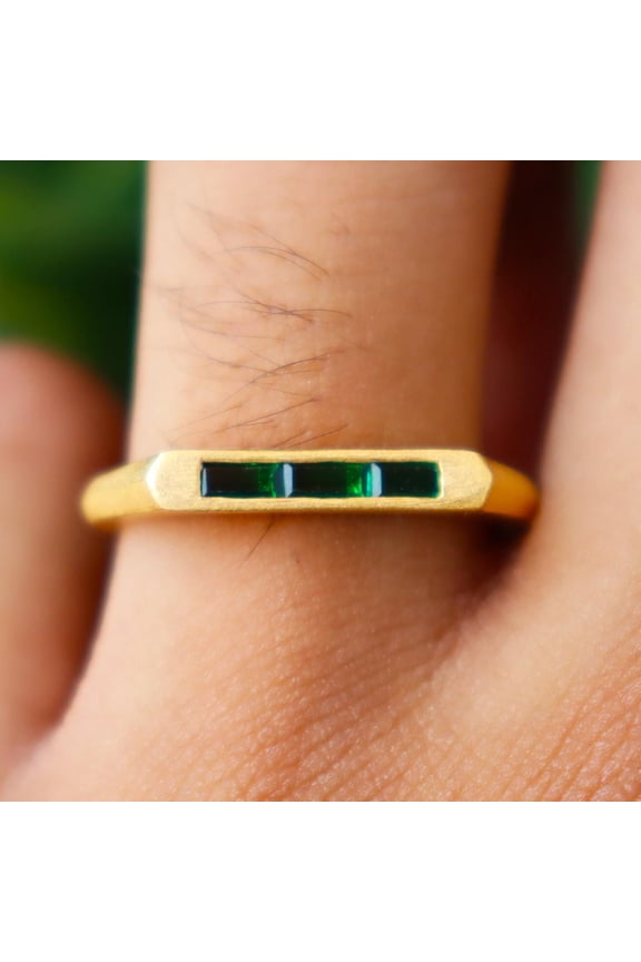 - Emerald Gemstone Ring - Gold Plated Sterling Silver Band | Boho Style Healing Crystal Jewelry Gift For Her