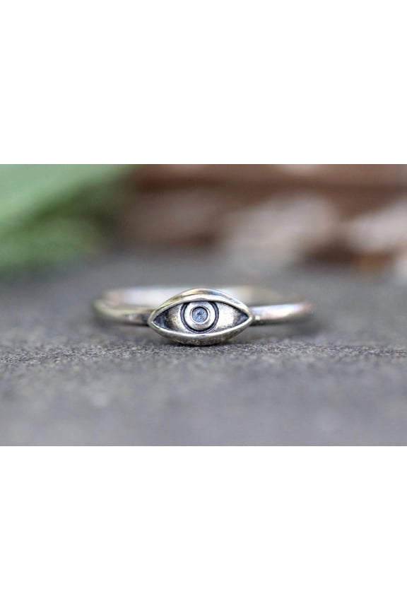 - Evil Eye Ring Silver Talisman - Elegant Sterling Silver Band with Unique Magic Eye Design