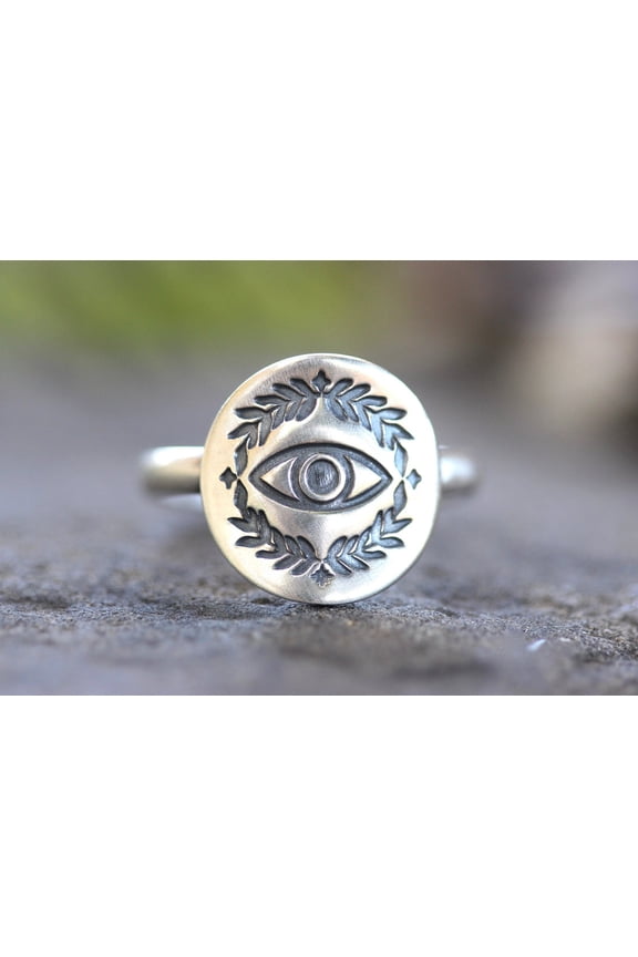 -Evil Eye Ring Sterling Silver Band Handcrafted Unique Mystic Eye Design Protection Charm Spiritual Jewelry Gift Boho Style Accessory