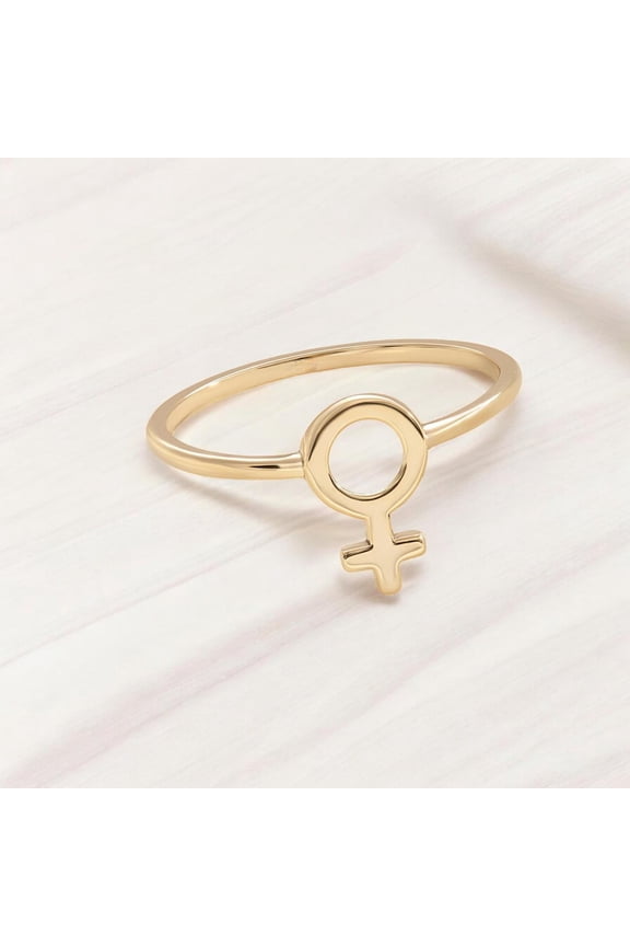 - Female Power Ring Elegant 14K Gold Plated Stackable Band | Feminist Jewelry Gift for Women Empowerment Symbol