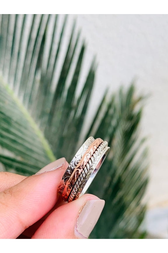-Fidget Spinner Ring â€“ Handcrafted Sterling Silver Anxiety Relief Meditation Spinner | Stackable Thumb Ring, Unique Gift For Her