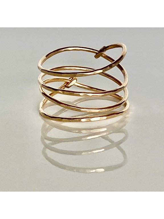 Gold Coil Ring, Hammered Gold Filled Wrap Band, Handmade Textured Stackable Boho Minimalist Jewelry