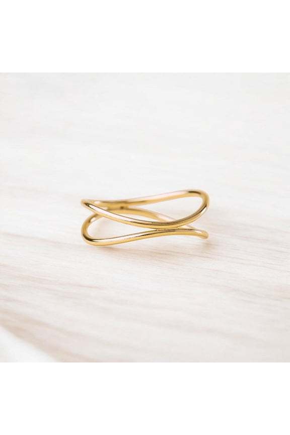 -Gold Vermeil Ring – Handmade Sterling Silver Wire Criss Cross Wave Band Elegant Statement Jewelry for Women Gift for Anniversaries