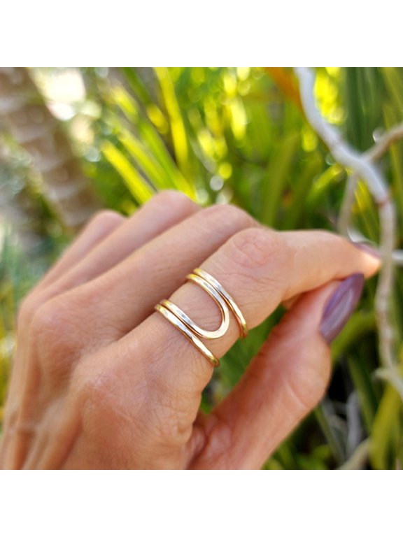 Hammered Adjustable Ring, Silver Wide Textured Open Cuff Band Boho