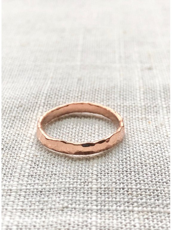 Hammered Copper Stacking Ring, Textured 2.5mm Band, Polished Edge