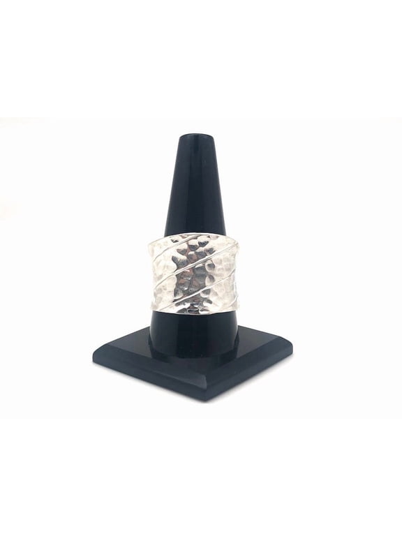 Hammered Silver Adjustable Ring, Concave Band With Textured Artisan Design For Women Everyday Wear