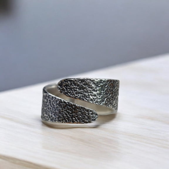 LD DESIGNS - Hammered Silver Ring Adjustable Stacking Band | Handmade Sterling Silver Dainty Wrap Ring for Womenâ€™s Minimalist Jewelry