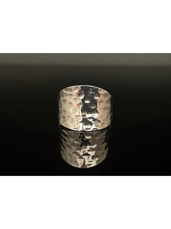 Hammered Silver Ring, Concave Band with Textured Handcrafted Finish for Daily Wear