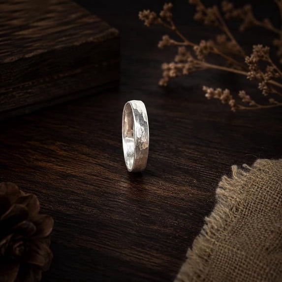 Minimalist Stackable Rings LD DESIGNS Hammered Silver Ring, Rustic Stackable Band, Minimalist ...