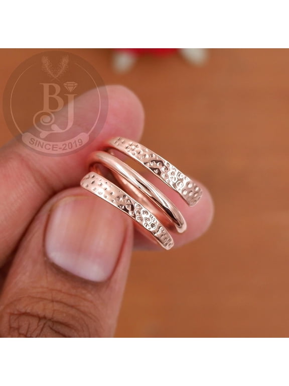 Handmade Pure Copper Ring Wrap Design Hammered Adjustable Fashion