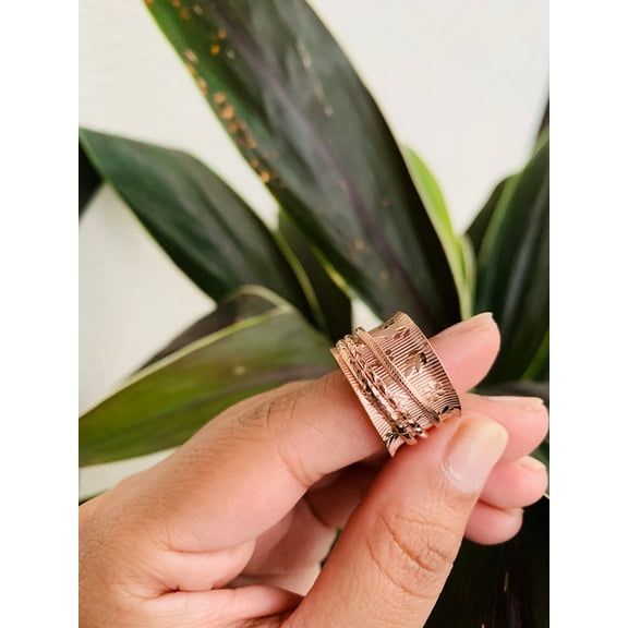 LD DESIGNS Handmade Rose Gold Spinner Ring for Women – Anxiety Relief Meditation Band, Fidget Ring in Sterling Silver & Copper, Boho Statement Jewelry, Stress Reliever Gift