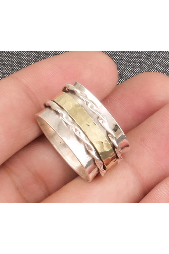 Handmade Textured Hammered Sterling Silver Spinner Ring – 925 Stamped Anxiety Fidget Ring for Men & Women, Meditation Thumb Ring, Mother’s Day & Birthday Gift