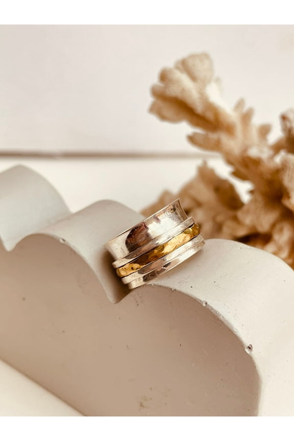 Handmade two-tone spinner ring for women gold fidget spinner ring on sale perfect gift for her meditation ring