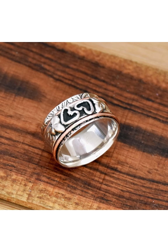 Heart Spinner Ring, 925 Sterling Silver Ring, Couple Spinner Ring, Textured band Ring, Two Tone Ring, Fidget Ring, Boho Ring, Gift For Her