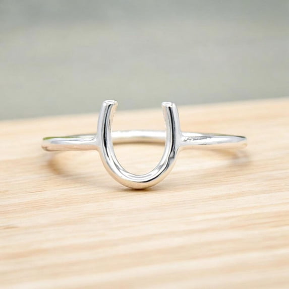 LD DESIGNS - Horseshoe Good Luck Ring Dainty Sterling Silver Band | Minimalist Charm Jewelry for Elegant Everyday Wear