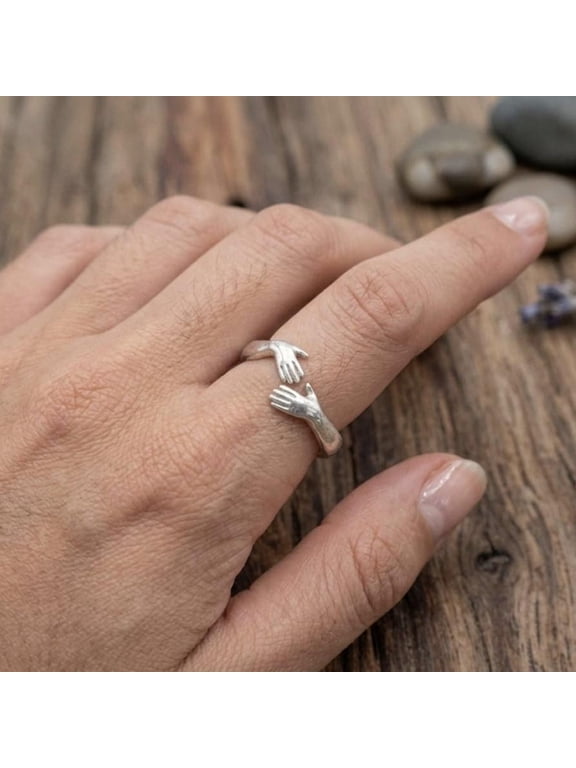Hugging Hands Ring Adjustable Minimalist Band Embrace Jewelry Art