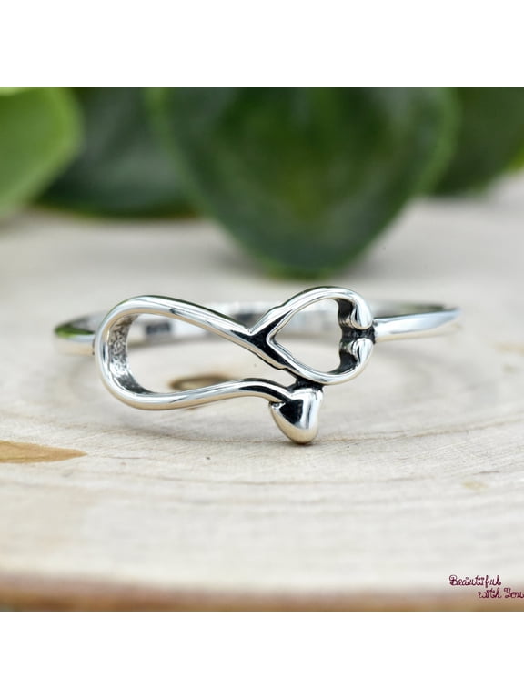 Infinity Heart Ring, Elegant Silver Ring Adjustable Open Band With Interlocking Heart Motif, Minimalist Dainty Wrap Jewelry For Women Everyday Wear